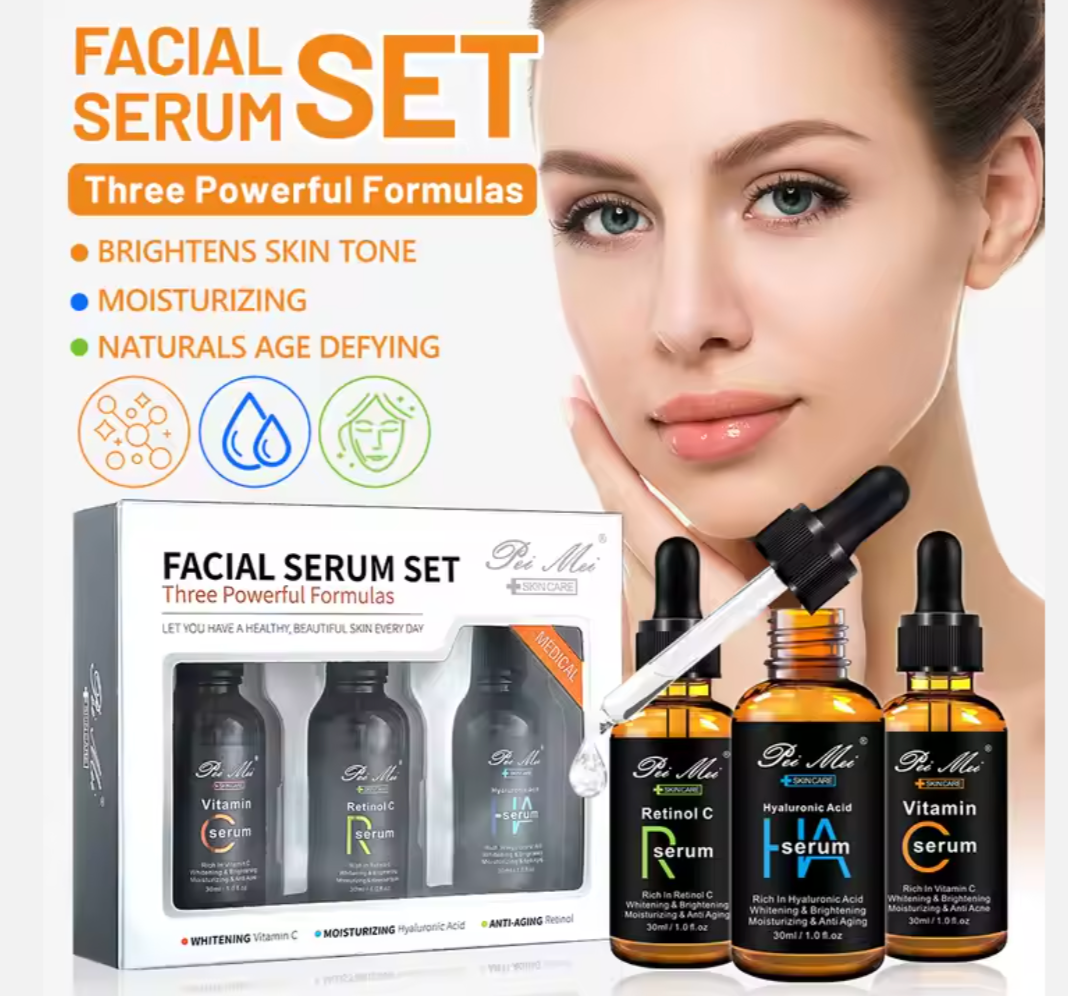 Beauté Éternelle : Le coffret de sérums pour le visage 3-en-1 ultime